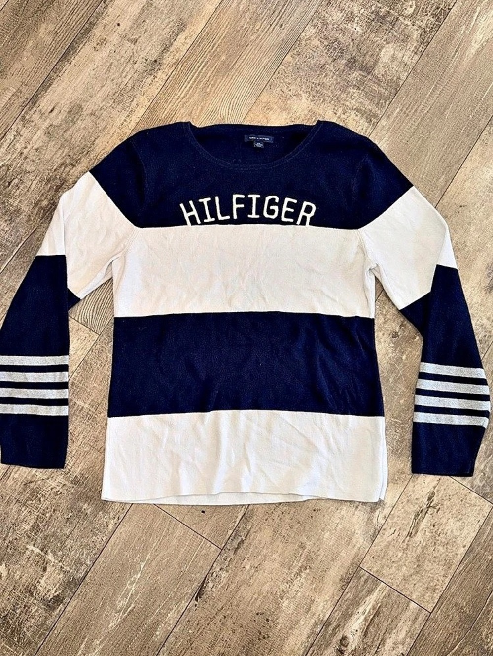 Tommy Hilfiger Color Block Crewneck Sweater Blue & White Size XXL